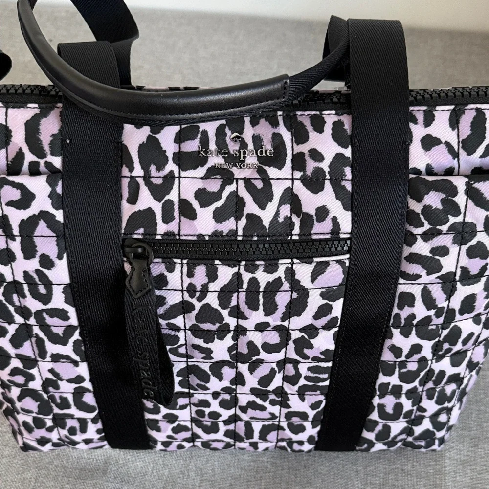 Kate Spade Camden quilted violet and Black spotted leopard Print Tote